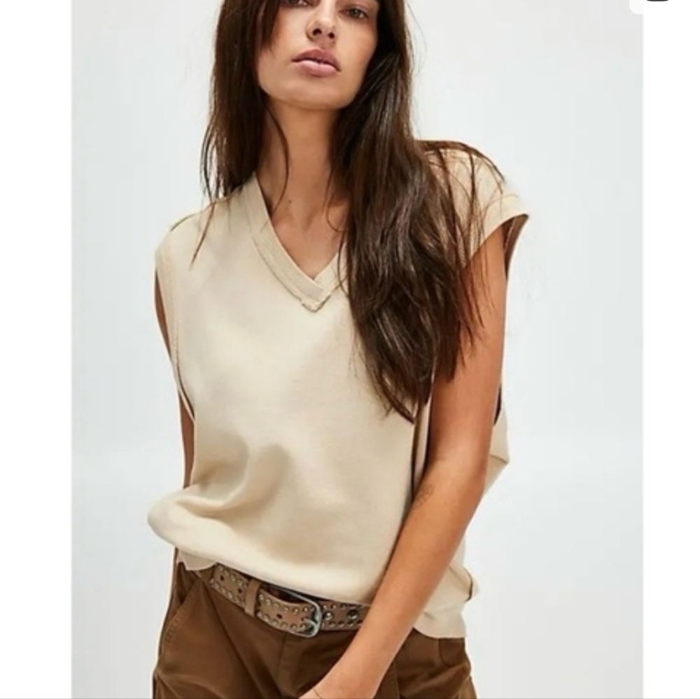 We The Free Beige V-Neck Chase Vest in Oat Medium